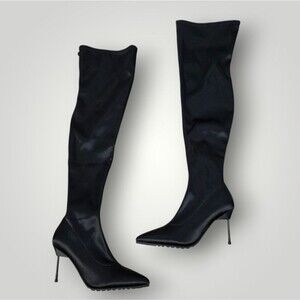 Kurt Geiger Black Satin Pointed Toe Over The Knee Stiletto Boots Size 38